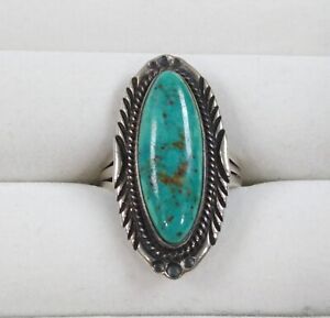 Spectacular Vintage Sterling Silver Turquoise Ring Navajo Size 9.25