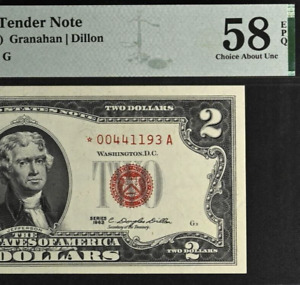 1963 $2 Legal Tender PMG 58EPQ wanted bloody red seal star US Note Fr 1513*