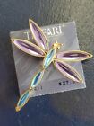 Vintage Signed Trifari Purple Blue Cabochon Glass Dragonfly Brooch Pin Hess's