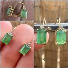 Vintage solid 14k gold genuine emerald cut emerald/sparkly diamond earrings