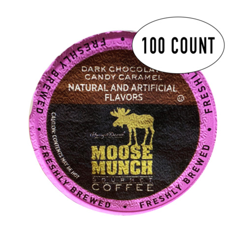 Moose Munch Coffee, Dark Chocolate Candy Caramel, 100 Single Serve Cups