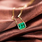 2 Carat Emerald Cut Natural Green Emerald 14K Real Yellow Gold Solitaire Pendant
