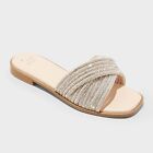 Women's Felicia Rhinestone Slide Sandals - A New Day Silver 10