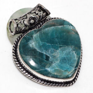 Blue Apatite 925 Silver Plated Heart Gemstone Pendant 1.5
