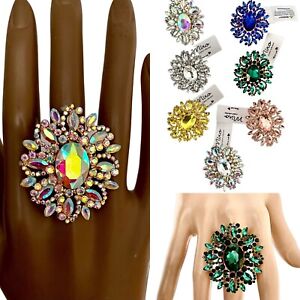 Filigree Vintage inspired large Big Oval Cocktail Party Ring Assorted Colors