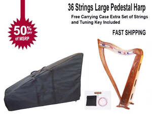 36 Strings Large Pedestal Harp Stand Lever Hand Carved Design