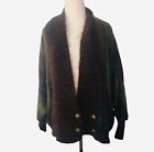 Vintage Dominique Fuzzy Sweater XL Brown Mohair Boxy Oversized V-Neck Cardigan