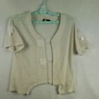 Sportelle Woman Knit Sweater XL Cropped White Cardigan Open Knit MISSING BUTTONS