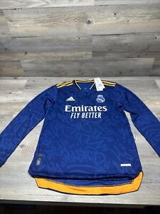 Adidas Real Madrid Mens Small Jersey Long Sleeve Blue New GR4001 Away