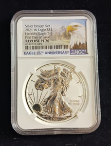2021 W Heraldic Eagle T-1 NGC REVERSE PF 70 First Day of Issue Silver Dollar