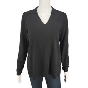 All Worthy Hunter McGrady Collared Sweater Knit Top Small Sz Black Tee Shirt