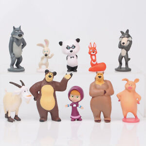 10 PCS Masha and The Bear Action Figures Set Party Toys Dolls Gift Cake Toppers