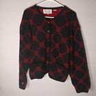 Vintage Tally Ho Womans XL Black Red Cardigan Sweater Jacket