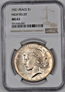 1921 High Relief Peace Silver Dollar $1 - NGC MS63 -
