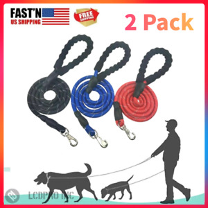 2Pack 5FT Heavy Duty Dog Leash Large Pet Rope Reflective Nylon Lead Comfy Handle