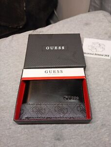MENS GUESS BIFOLD BLACK CHARCOAL STRIPE WALLET WITH ORIGINAL GIFT BOX