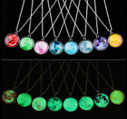 Glow In The Dark Moon Necklace Galaxy Planet Glass Cabochon Pendant Necklace