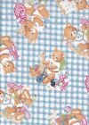 44 x 36 FLANNEL Baby Bears Playing on Light Blue Gingham 100% Cotton