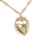 9k Top Victorian Heart Shaped Locket w/Paste Stones Gold Filled Chain (#J6519)