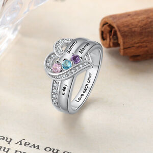 Personalized 1-8 Birthstone Silver Mother's Ring - Customizable Gifts for mom
