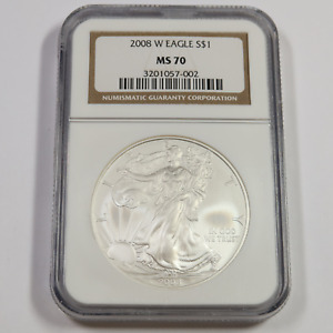 2008 W NGC MS70 BURNISHED - 1 oz Silver American Eagle - SAE US $1 Coin #47104A