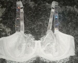 VS very sexy shine rhinestone logo strap lace wicked bra new  34c white