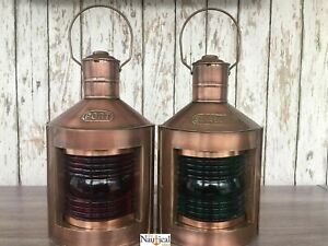 Port & Starboard Lanterns, Antique Brass Finish, Nautical Oil Lamps, Ship Lights