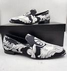 Versace Silk Baroque Slip On Loafers Men's 42.5/9.5US Black/White Closed Toe