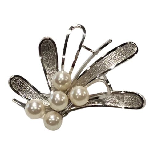 Vtg Silver 950 SV Japanese Cultured Pearl Cluster Brooch Ribbon Fashion Pin
