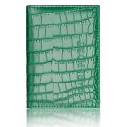 CROCODILE Pattern Leather Passport Cover Travel Document Holder Wallet GREEN