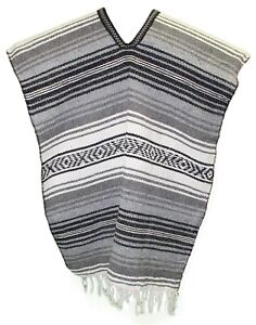 Traditional Mexican Poncho - GRAY - ONE SIZE FITS ALL Blanket Serape Gaban E16