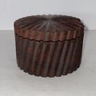 VTG Trinket Round Box with Lid Hand Turned & Carved Wood Made in India