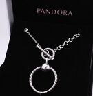 New Authentic PANDORA Moments O Pendant T-bar Silver Necklace #391157C00 w/ BOX