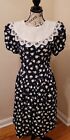 Vintage 80s Miss Dorby Cottage Core Lace Collar Black And White Floral Dress (C1