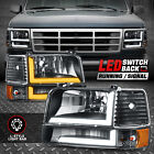 [Switchback L-LED DRL] For 92-96 Ford F150-F350 Bronco Headlights Black/Amber (For: 1996 Ford F-150)