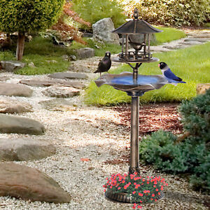 3-in-1 Outdoor Pedestal Bird Bath Garden Décor Feeder Planter Resin Freestanding
