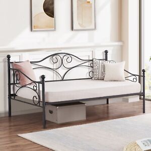 Daybed Frame Twin Size with Headboard Sofa Bed Heavy Duty Metal Slats Platform