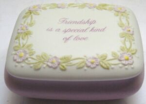New ListingVintage Porcelain Trinket Box 1982 Friendship Is A Special Kind Of Love