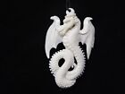 Dragon Handmade Carved Indonesian Water Buffalo Bone Pendant Amulet With Cord
