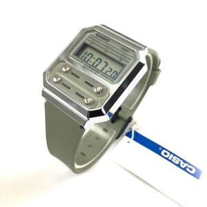 Casio Vintage Collection Digital Dial and Green Resin Strap Watch A100WEF-3A