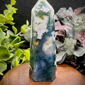 Natural Moss Agate Obelisk Crystal Healing Spiritual Stone Home Decor Gifts