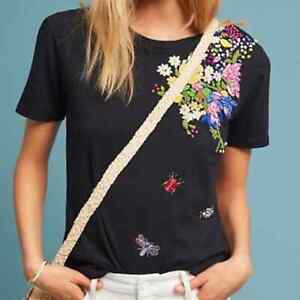 Tiny X Anthropologie Spring Garden Embroidered T Shirt NEW Size extra small