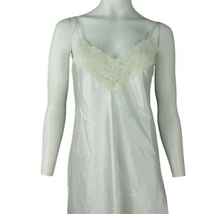 Vintage Dentelle White Satin Slip Nightgown L Lace Embroidery Bridal Honeymoon