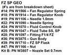 WALCOM FZ SP GEO PAINT GUN SPARE PARTS, NEW UNUSED, LIMITED QTYS AVAILABLE!!