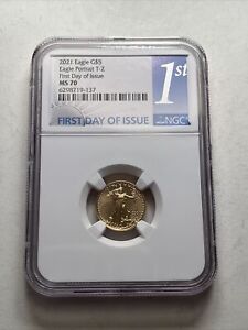 2021 Gold Eagle G$5 1/10th Oz Early Release MS70 NGC First Day Of Issue