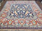Large Square Turkish Mahal Rug 8 x 8.5 Colorful Carpet Blue Red Yellow Vintage