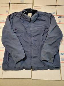 Vtg 80s Navy Utility Blue Zip Insulated Muti-Pocket Men's Jacket 48L