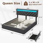 King Size Bed Frame with Storage Drawers & LED Lights Upholstered Headboard