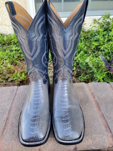 JLS BOOTS Mens Cowboy Boots Grey Color Genuine Ostrich Leg Leather Size # 11 E