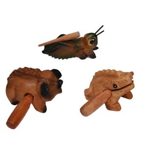 Wooden Percussion Instruments Set of 3Guiro Rasp Natural Wood FrogMusical Ins...